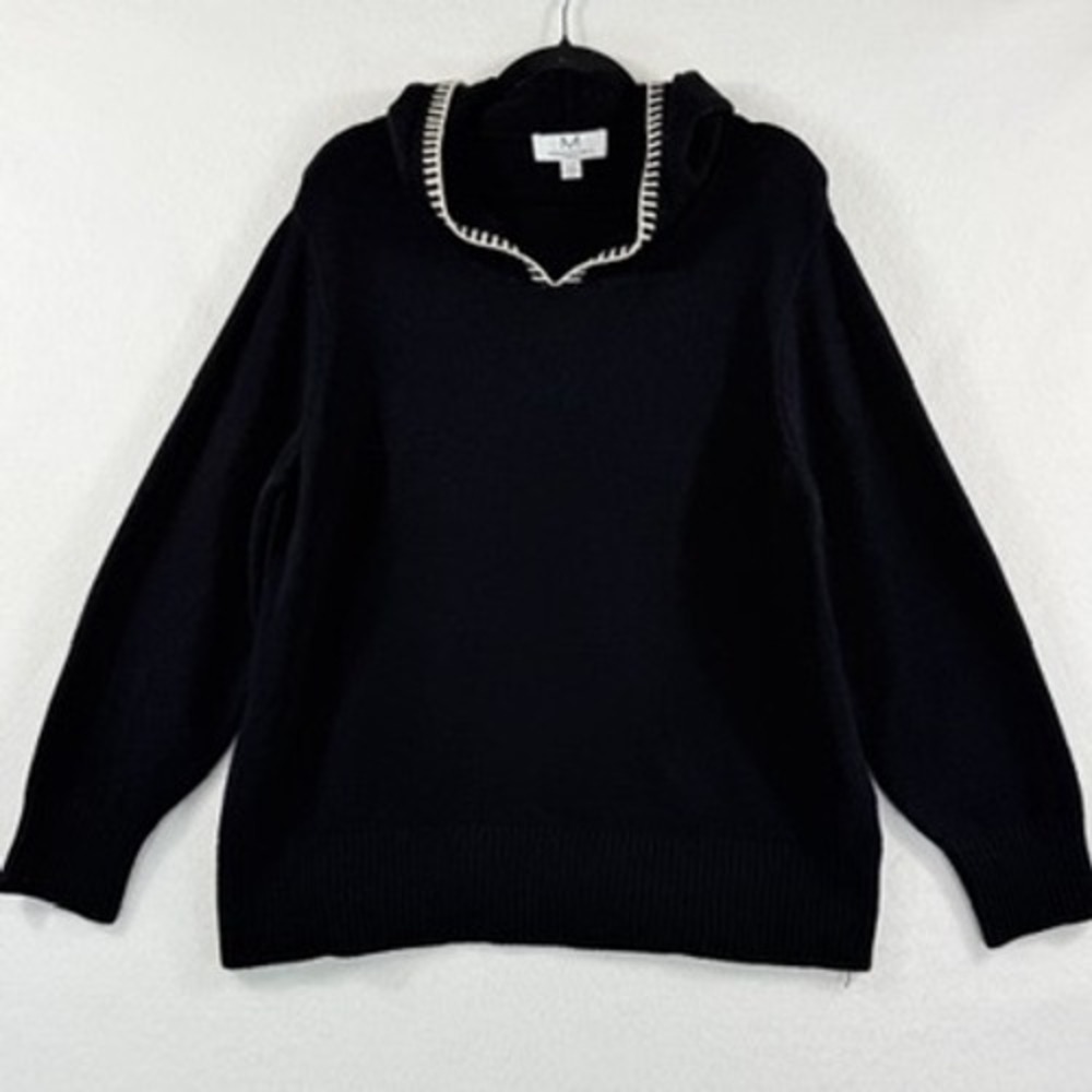 Magaschoni Knit Hoodie Woman 1X Black Contrast Trimā Minimalist Quiet Luxury